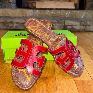 SAM EDELMAN Bay Slide Red Croc-Embossed Slide Sandals